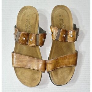 Naot Ashley Leather Sandal Size 7 Caramel Brown Rhinestone Granola Comfort